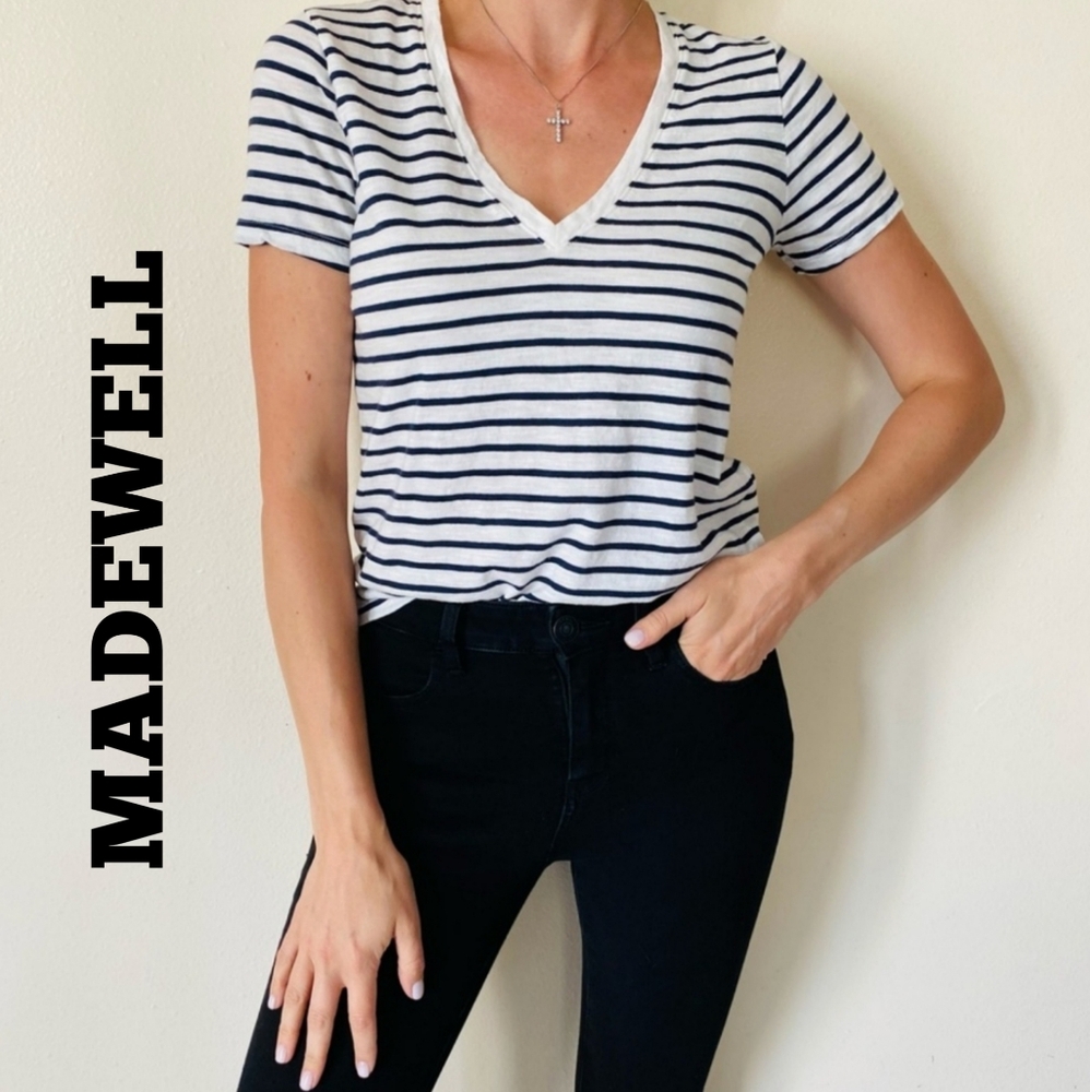 Madewell Striped V Neck Cotton Tee shirt size small FINAL PRICE! - Picture 1 of 11